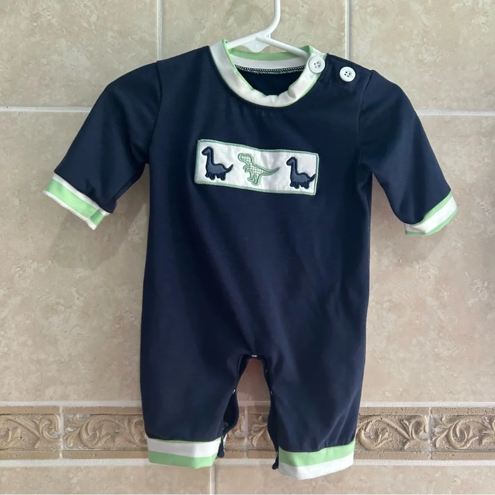 Honey Bean Dinosaur Romper Navy Blue
